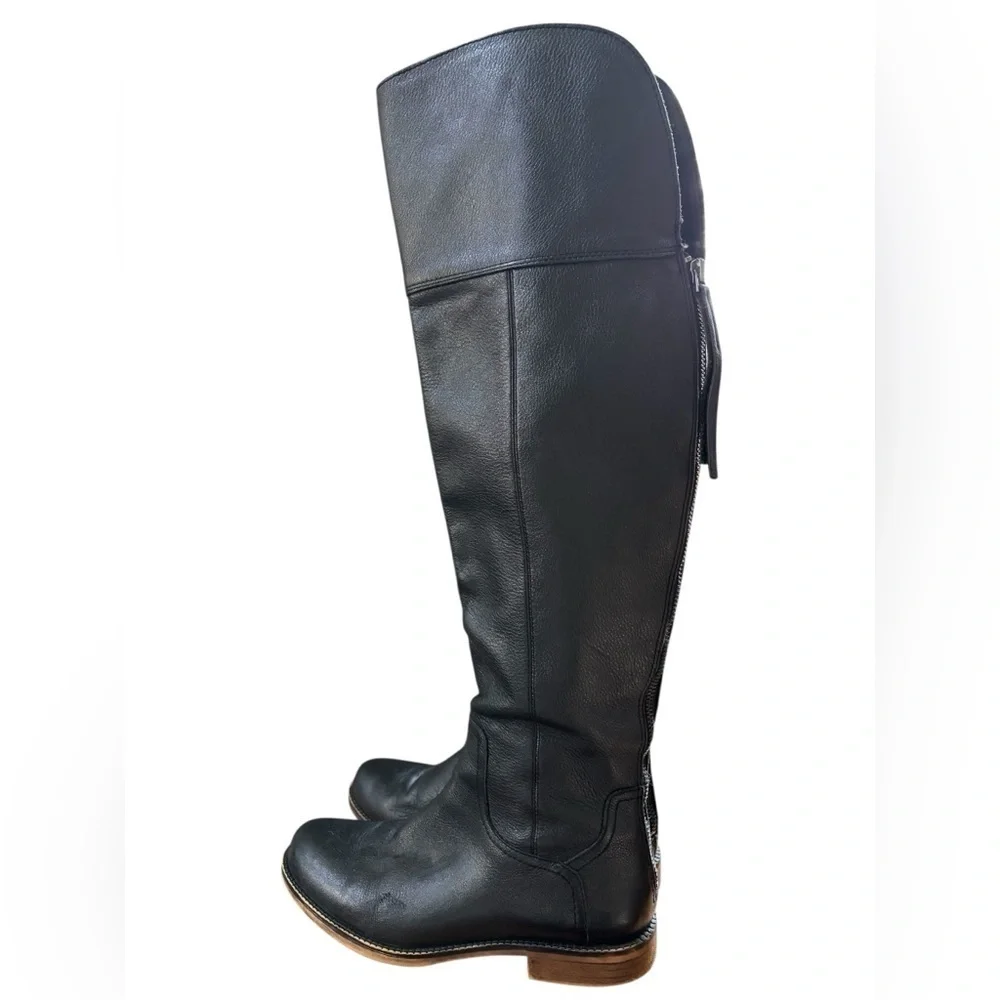 Franco Sarto Tall Black Leather Battina Knee-High Heeled Boots, Women’s Size 6.5